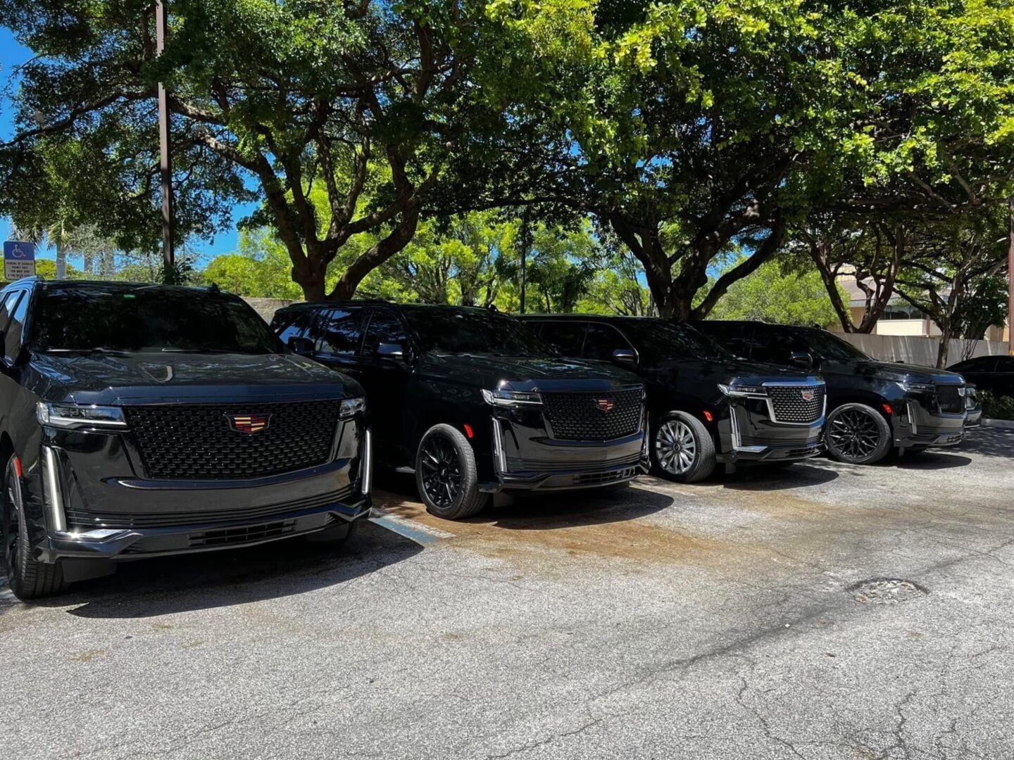 A row of black cars parked in the street.